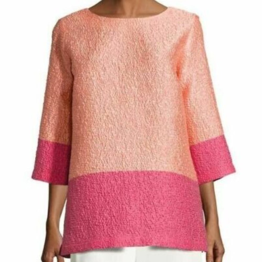 Caroline Rose - Orange Coral Pink Colorblock Tunic Blouse